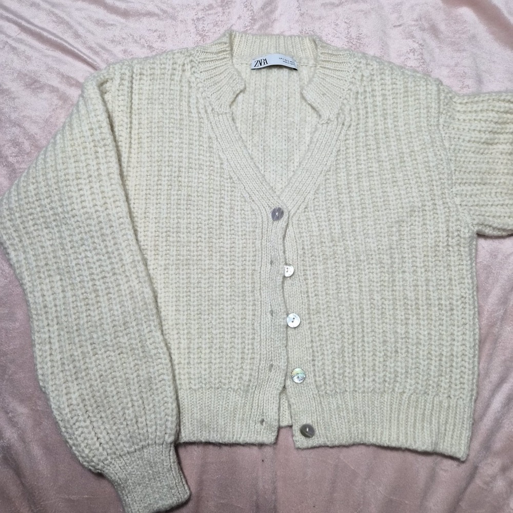 ZARA Womens Chunky Knit Sweater Sz Small Button Down Oversized - Picture 2 of 11